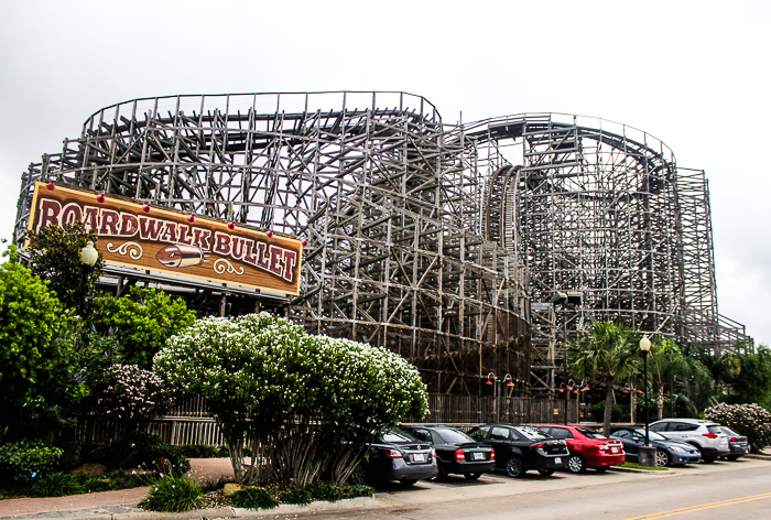 Kemah Boardwalk including the Boardwalk Bullet rollercoaster in Kemah, Texas