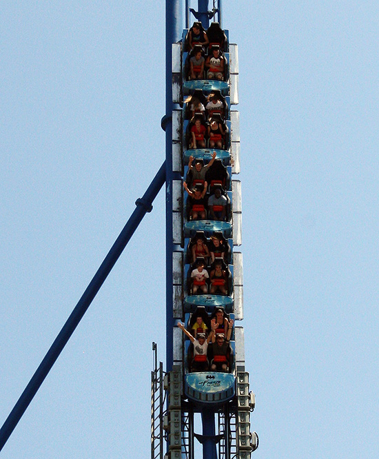 The Mr. Freeze Reverse Blast Roller Coaster at Six Flags St. Louis, Eureka, Missouri