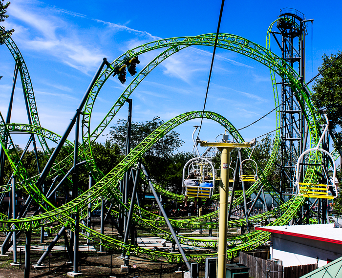 The Monster, a new for 2016 Gerstlauer Infinity roller coaster at Adventureland Amusement Park, Altoona, Iowa