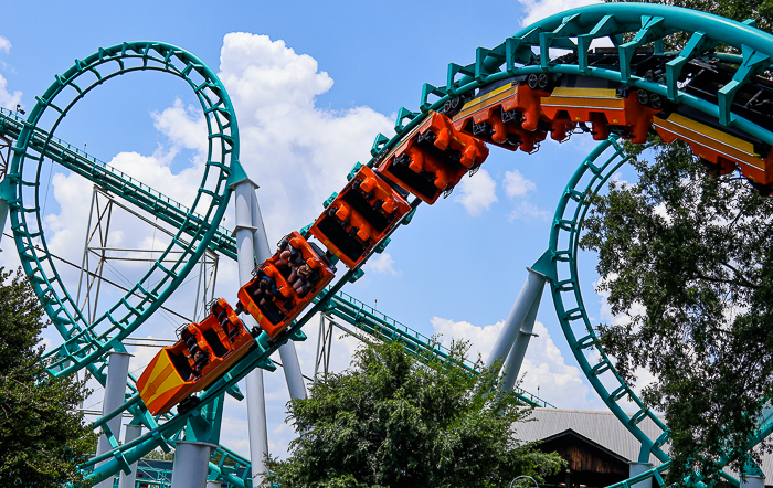 The Carolina Cyclone roller coaster at Carowinds Theme Park, Charlotte North & South Carolina
