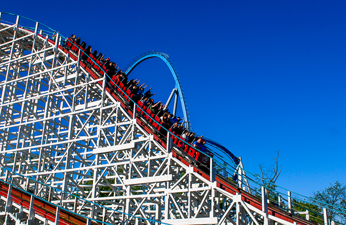 The John Allen designed Racer rollerocaster at Kings Island, Kings island, Ohio