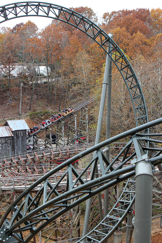 The New for 2018 Time Traveler Mack Launched Looping Spinning rollercoaster at Silver Dollar City, Branson, Missouri