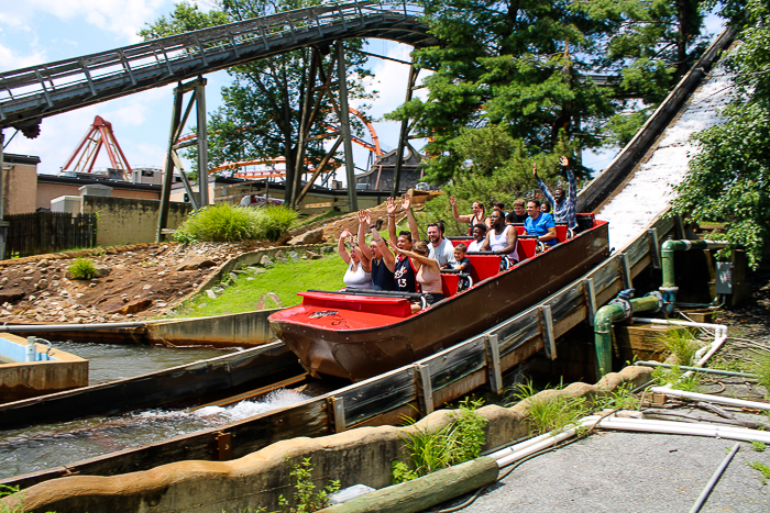 The Splashwater Falls Shoot the Chutes ride at Six Flags America, Upper Marlboro, MD
