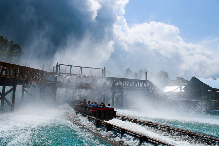 The Splashwater Falls Shoot the Chutes ride at Six Flags America, Upper Marlboro, MD