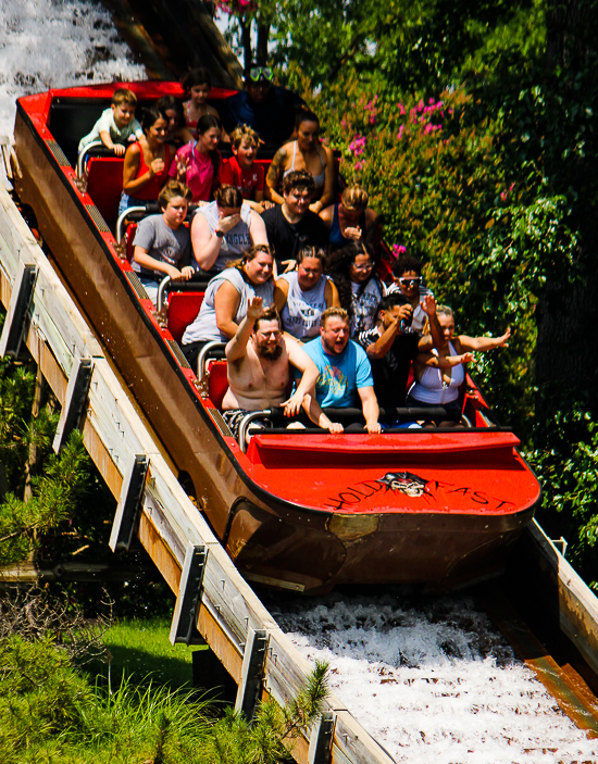 The Splashwater Falls Shoot the Chutes ride at Six Flags America, Upper Marlboro, MD