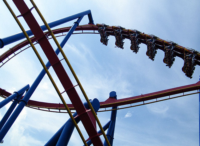 The Superman Ultimate Flight rollercoaster at Six Flags Great Adventure, Jackson, New Jersey