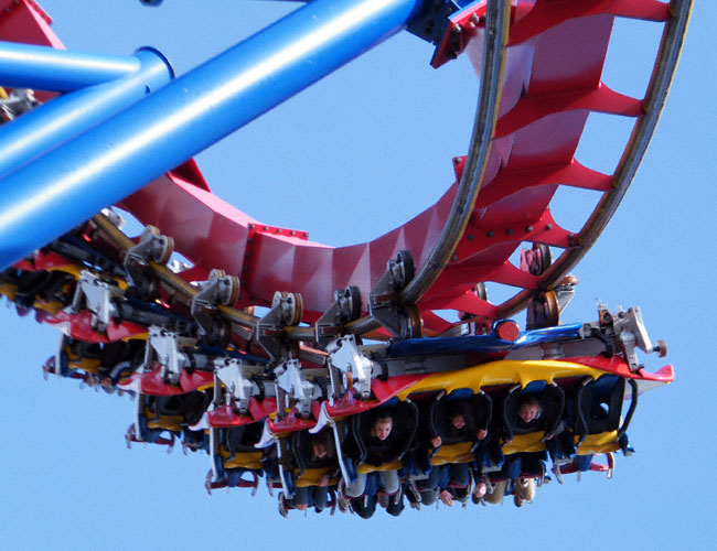The Superman Ultimate Flight Roller Coaster at Six Flags Great America, Gurnee, Illinois