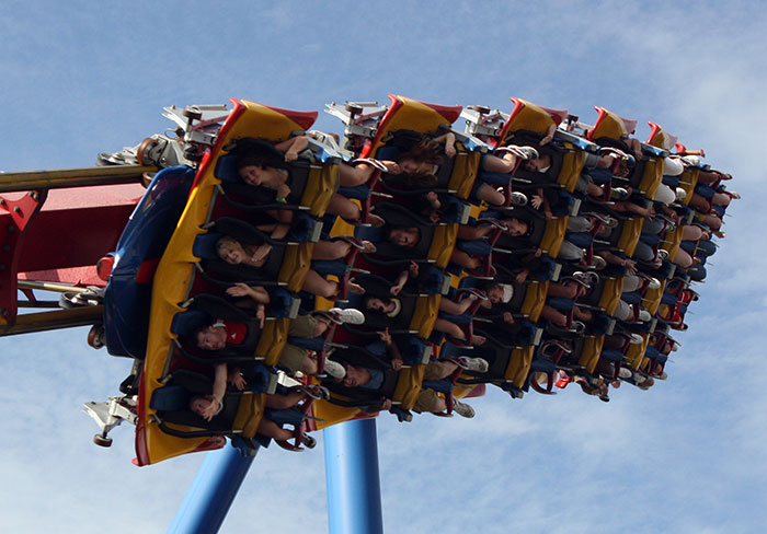 The Superman Ultimate Flight roller coaster at Six Flags Great America, Gurnee, Illinois