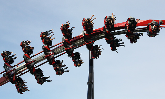 The X-Flight roller coaster at Six Flags Great America, Gurnee, Illinois