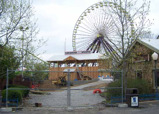 Greezed Lightnin' station construction at Six Flags Kentucky Kingdom