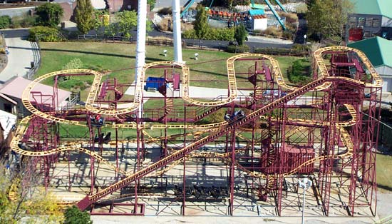 The Roadrunner Express Rollercoaster during Frightfest at Six Flags Kentucky Kingdom, Louisville, KY