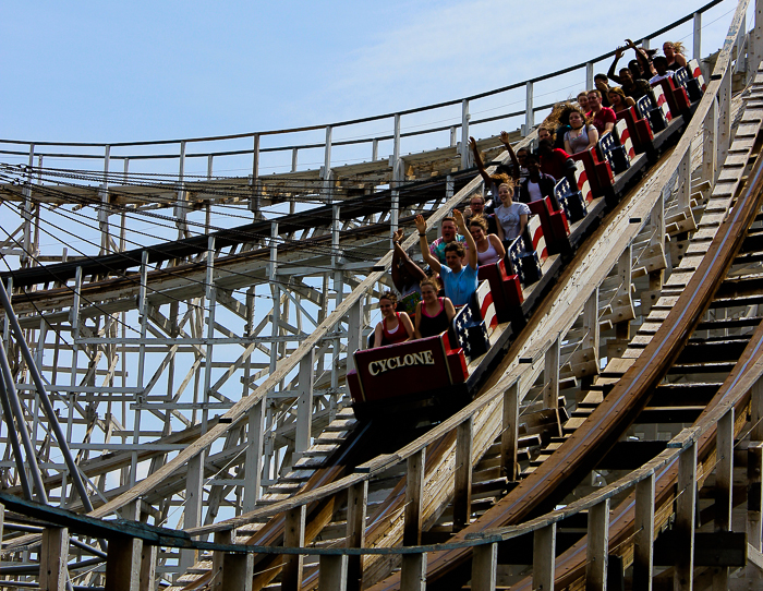 The Cyclone roller coaster and New England Sky Screamer at Six Flags New England, Agawam, Massachusetts