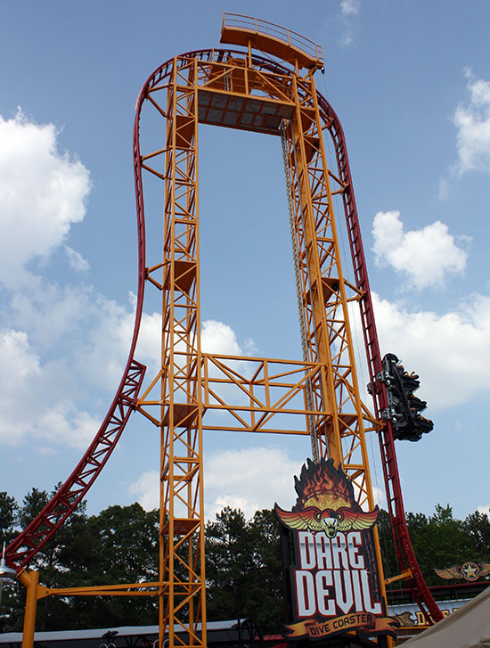 The new for 2011 Dare Devil Dive Roller Coaster at Six Flags Over Georgia, Austell, Georgia