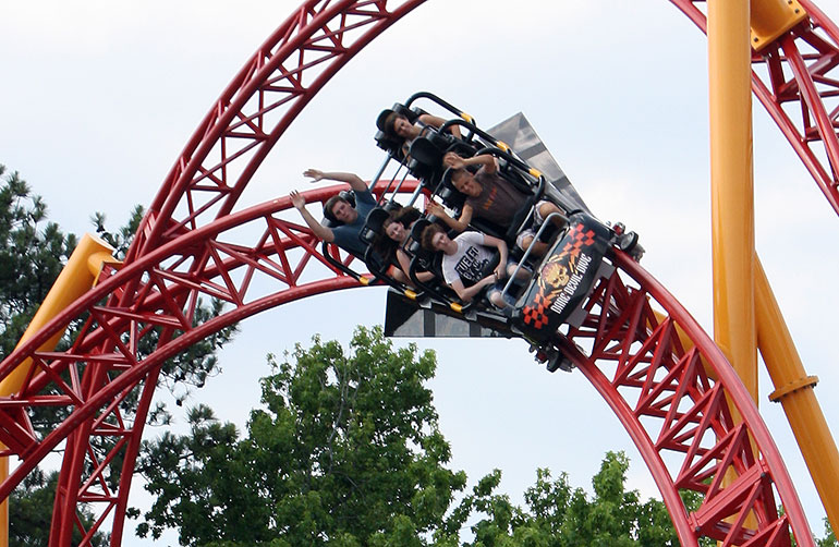 The new for 2011 Dare Devil Dive Roller Coaster at Six Flags Over Georgia, Austell, Georgia