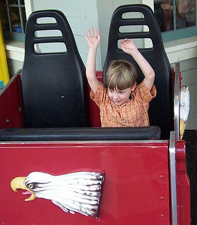 Bond riding the Screamin' Eagle at Six flags St. Louis