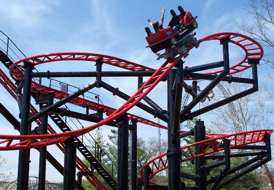 The new for 2007 Tony Hawk's Big Spin Rollercoaster at Six Flags St. Louis, Allenton, MO