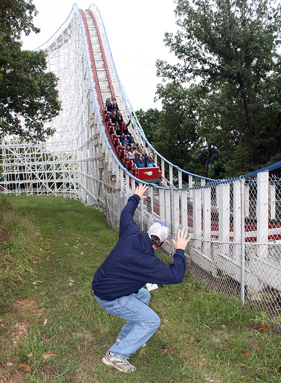 The Screaming Eagle Roller Coaster walk back during the Daredevil Daze Enthusiast Event at Six Flags St. Louis, Eureka, Missouri