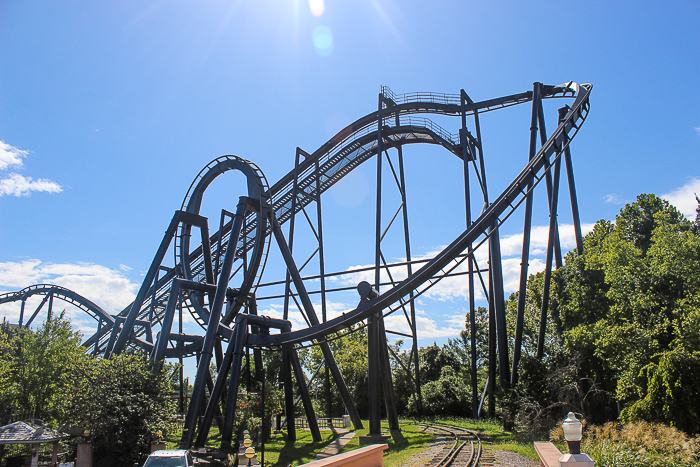 The Batman The Ride roillercoaster at Daredevil Daze-Fright Fest 2019 at Six Flags St. Louis, Eureka, Missouri