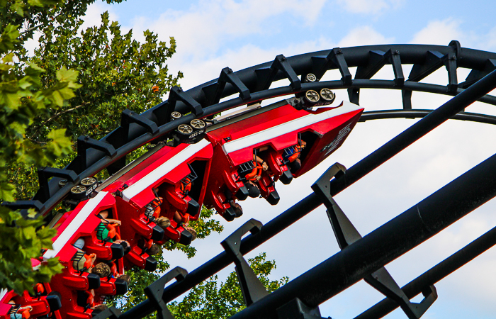 The Ninja Roller Coaster during Daredevil Daze at Six Flags St. Louis, Eureka, Missouri