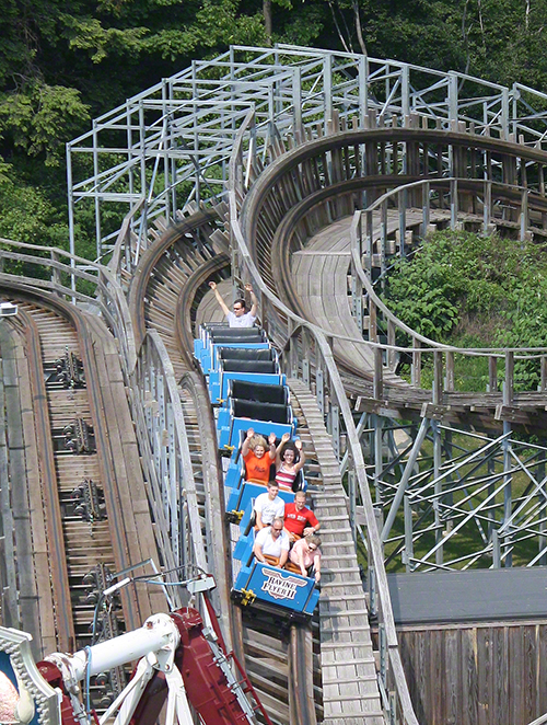 The Ravine Flyer 2 Roller Coaster at Waldameer Amusement Park, Erie, Pennsylvania