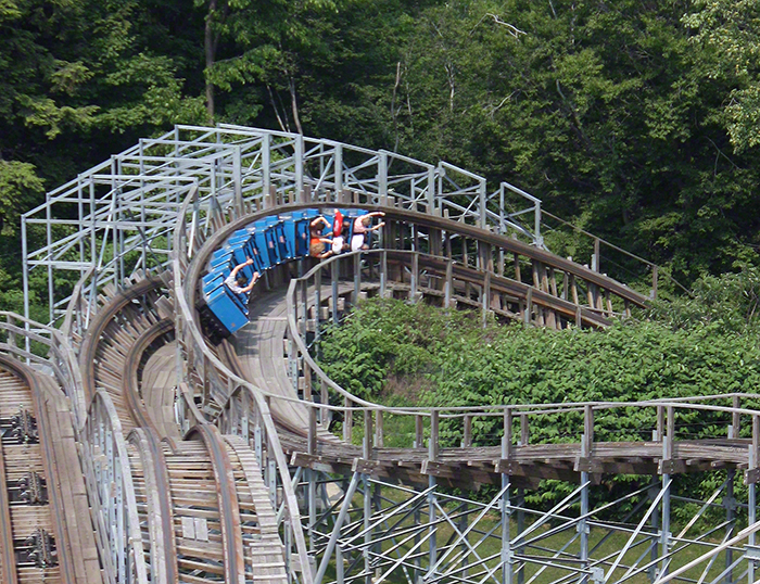 The Ravine Flyer 2 Roller Coaster at Waldameer Amusement Park, Erie, Pennsylvania