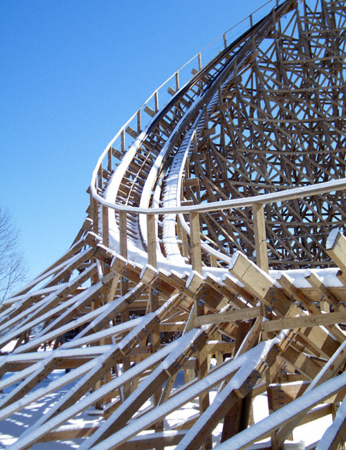 Prowler, the new for 2009 Wooden Coaster at Worlds of Fun, Kansas City, Missouri