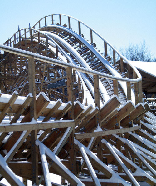 Prowler, the new for 2009 Wooden Coaster at Worlds of Fun, Kansas City, Missouri