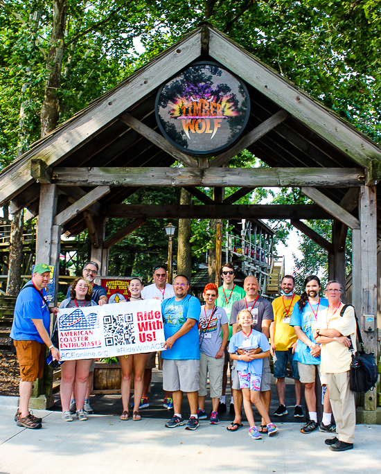 The Timber Wolf roller coaster during ACE Around the World at Worlds of Fun, Kansas City, Missouri