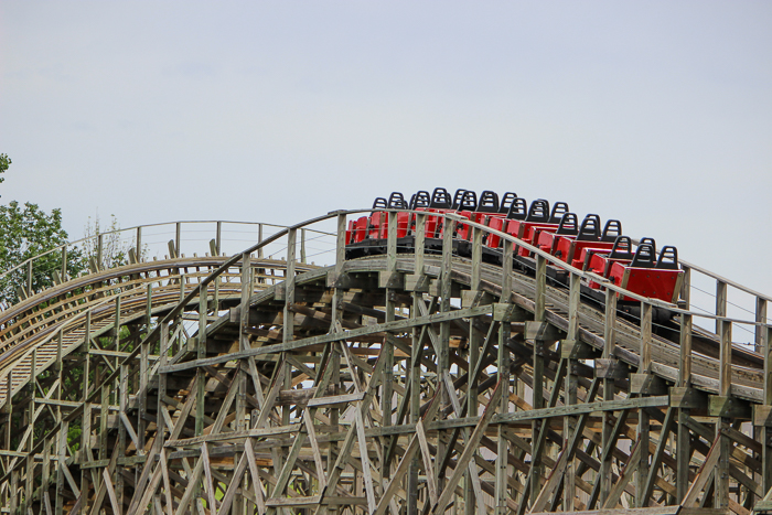 The Timber Wolf roller coaster during ACE Around the World at Worlds of Fun, Kansas City, Missouri