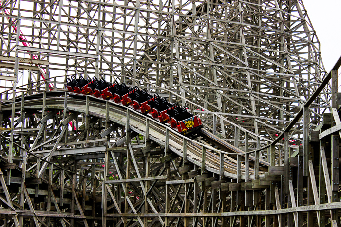 The Timber Wolf roller coaster at ACE Around the World at Worlds of Fun, Kansas City, Missouri