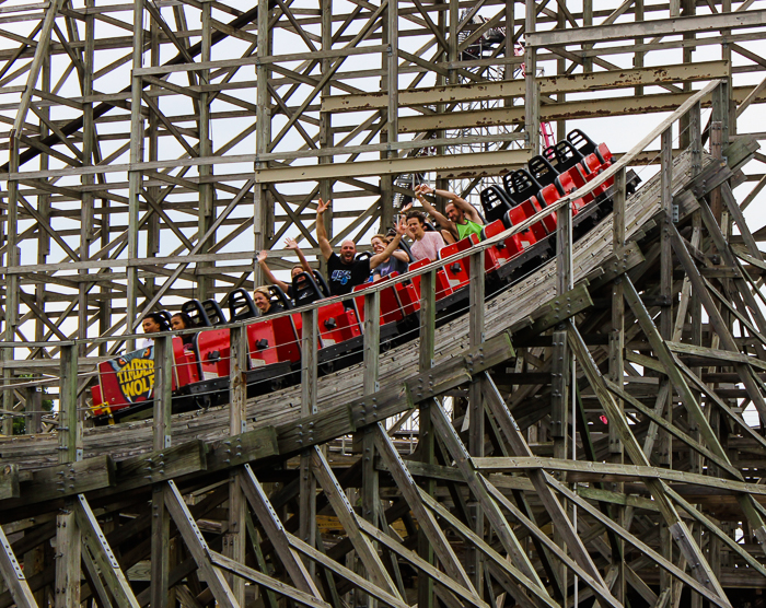 The Timber Wolf roller coaster at ACE Around the World at Worlds of Fun, Kansas City, Missouri